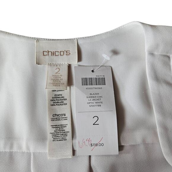 Chicos Womens Blazer 2 White Lightweight Vintage Jacket Clean Girl Classic Fit - Picture 13 of 13